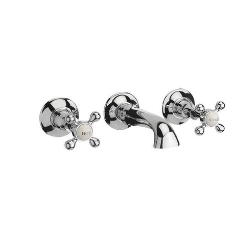 Sagittarius Wall Mounted Basin Tap Sagittarius Kensington 3 Hole Wall Mounted Basin Mixer Tap in Chrome/White