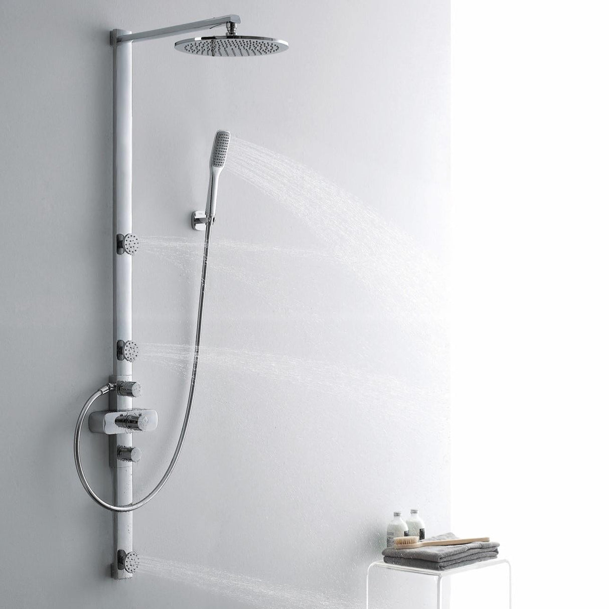 Flova Shower Set Flova Allore Thermostatic Shower Column with Hand Shower Set, Body Jets and Over Head Shower - Chrome