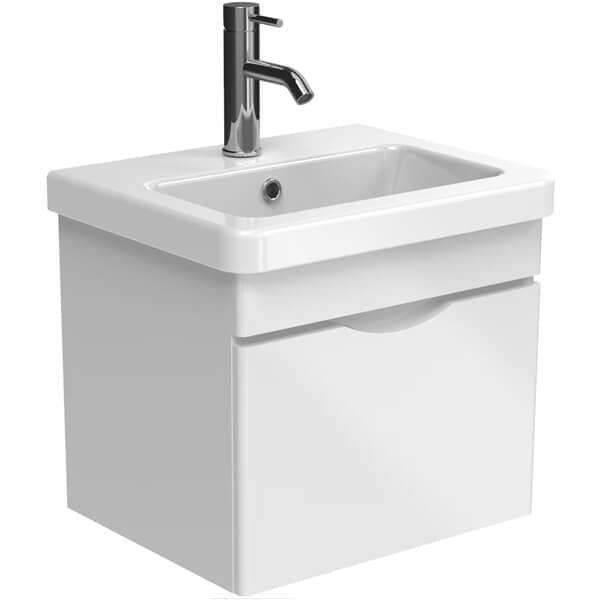 Saneux Wall Mounted Vanity Unit Gloss White / 0 Hole Saneux Indigo Vanity Unit With Basin - 500 x 400mm - One Drawer - Wall Mounted