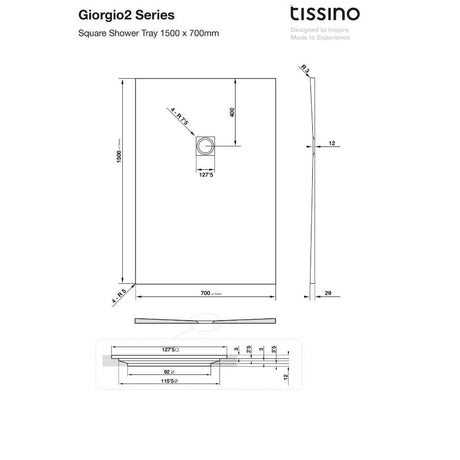 Tissino Rectangle Shower Tray 1500 x 700mm Tissino Giorgio2 Rectangle Shower Tray in Black Slate