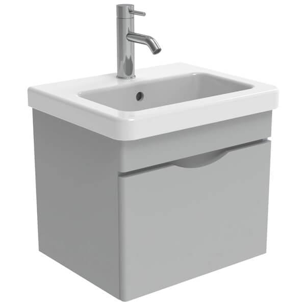 Saneux Wall Mounted Vanity Unit Dove Grey / 0 Hole Saneux Indigo Vanity Unit With Basin - 500 x 400mm - One Drawer - Wall Mounted