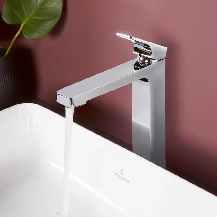 Villeroy & Boch Tall Basin Tap Chrome Villeroy & Boch Architectura Square Tall  Basin Mixer Tap with Pop-Up Waste