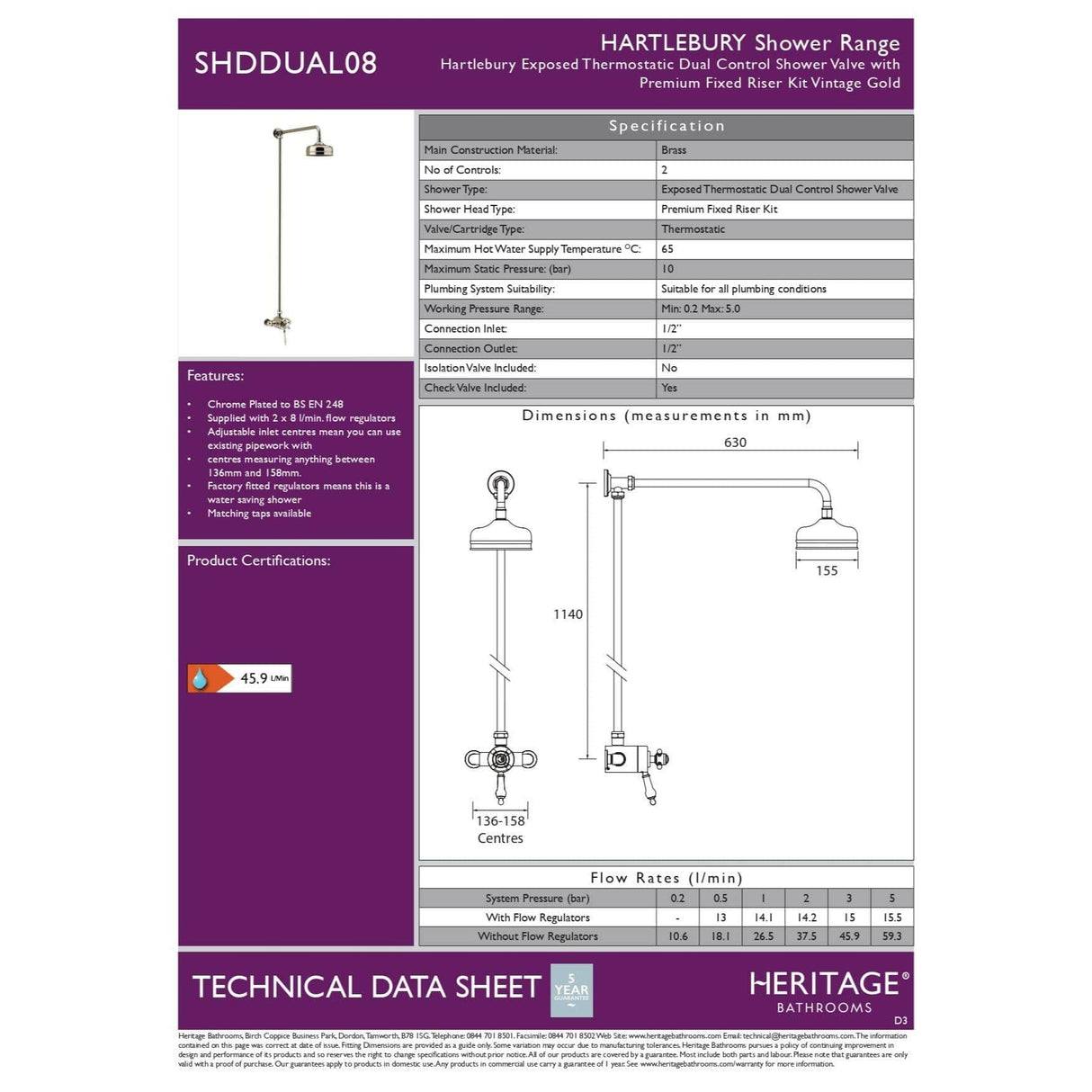 Heritage Exposed Shower Set Heritage Hartlebury Exposed Shower with Rigid Riser and Deluxe Fixed Shower Head