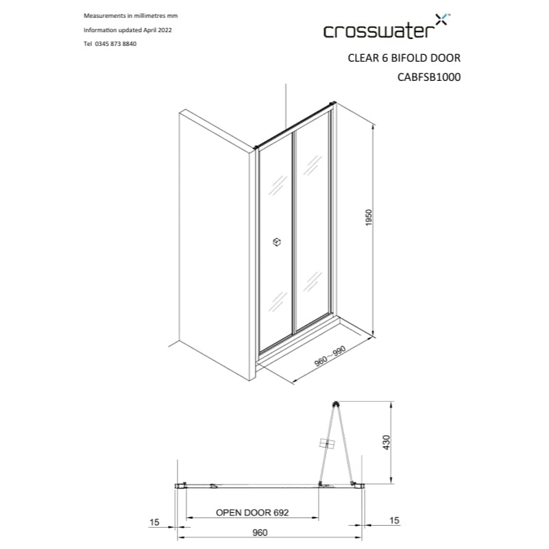 Crosswater Bi-Fold Shower Door Crosswater Clear 6 Bifold Shower Door
