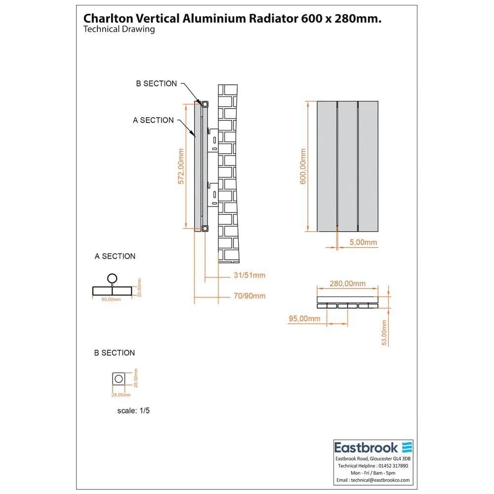 Eastbrook Panel Radiator Eastbrook Charlton Vertical Aluminium Designer Radiator in Matt Anthracite