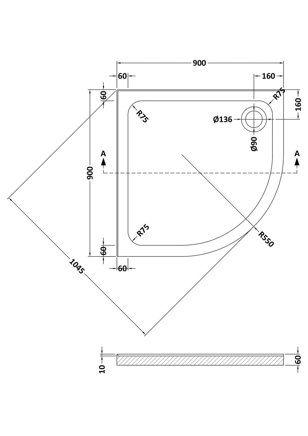 Aquarius Bathrooms Quadrant Shower Tray 900x900mm Aquarius Urbano Quadrant Stone Resin Shower Tray with 2 Upstands
