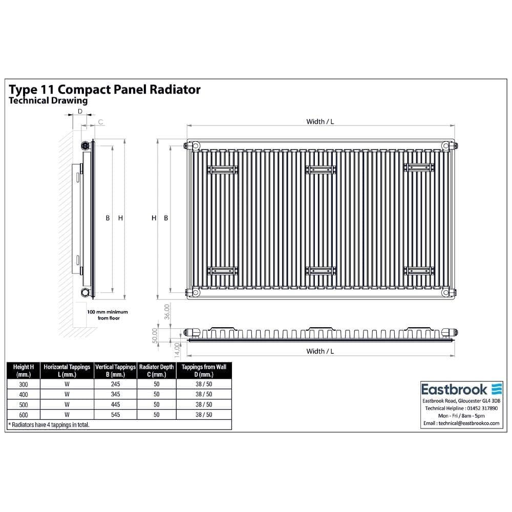 Aquarius Type 11 Compact Panel Radiator In Gloss White