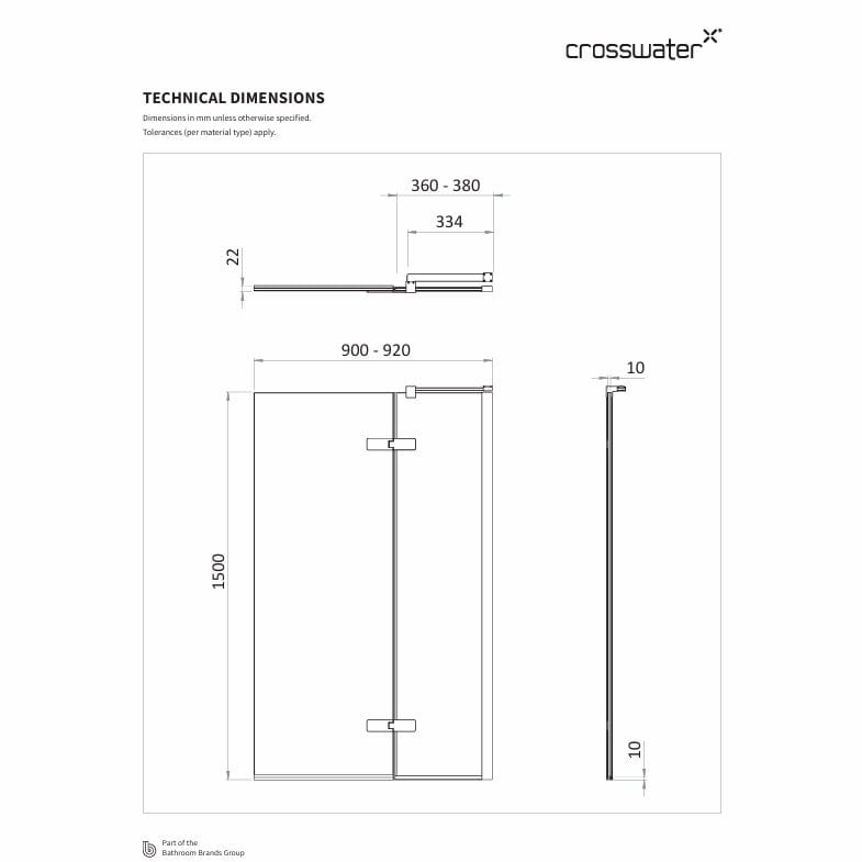 Crosswater Bath Screen Crosswater Optix 10 Bathscreen Single with Inline Panel 900mm