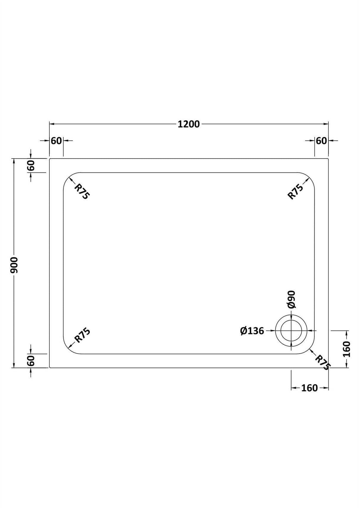 Aquarius Bathrooms Quadrant Shower Tray 1200x900mm Aquarius Urbano 45mm Rectangular Stone Resin Anti Slip Shower Tray
