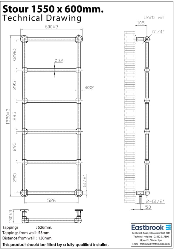 Eastbrook Traditional Towel Rail Eastbrook Stour Vertical Traditional Heated Towel Rail in Anthracite
