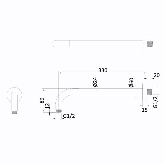 Crosswater Fixed Shower Arm Crosswater MPRO Wall Mounted Shower Arm
