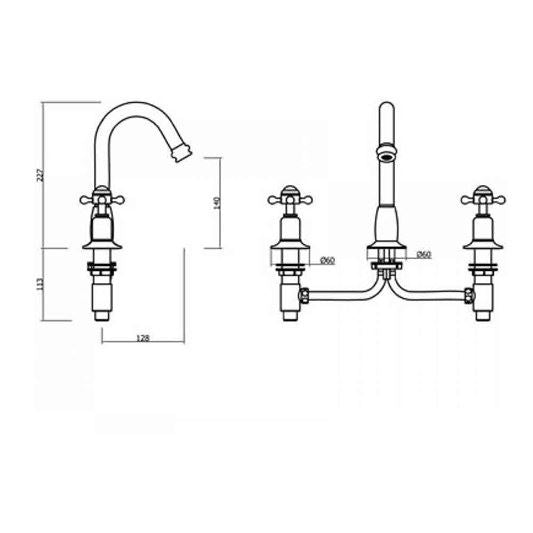 Crosswater Belgravia Crosshead 3 Hole Curved Basin Mixer Tap with Pop-Up Waste in Chrome