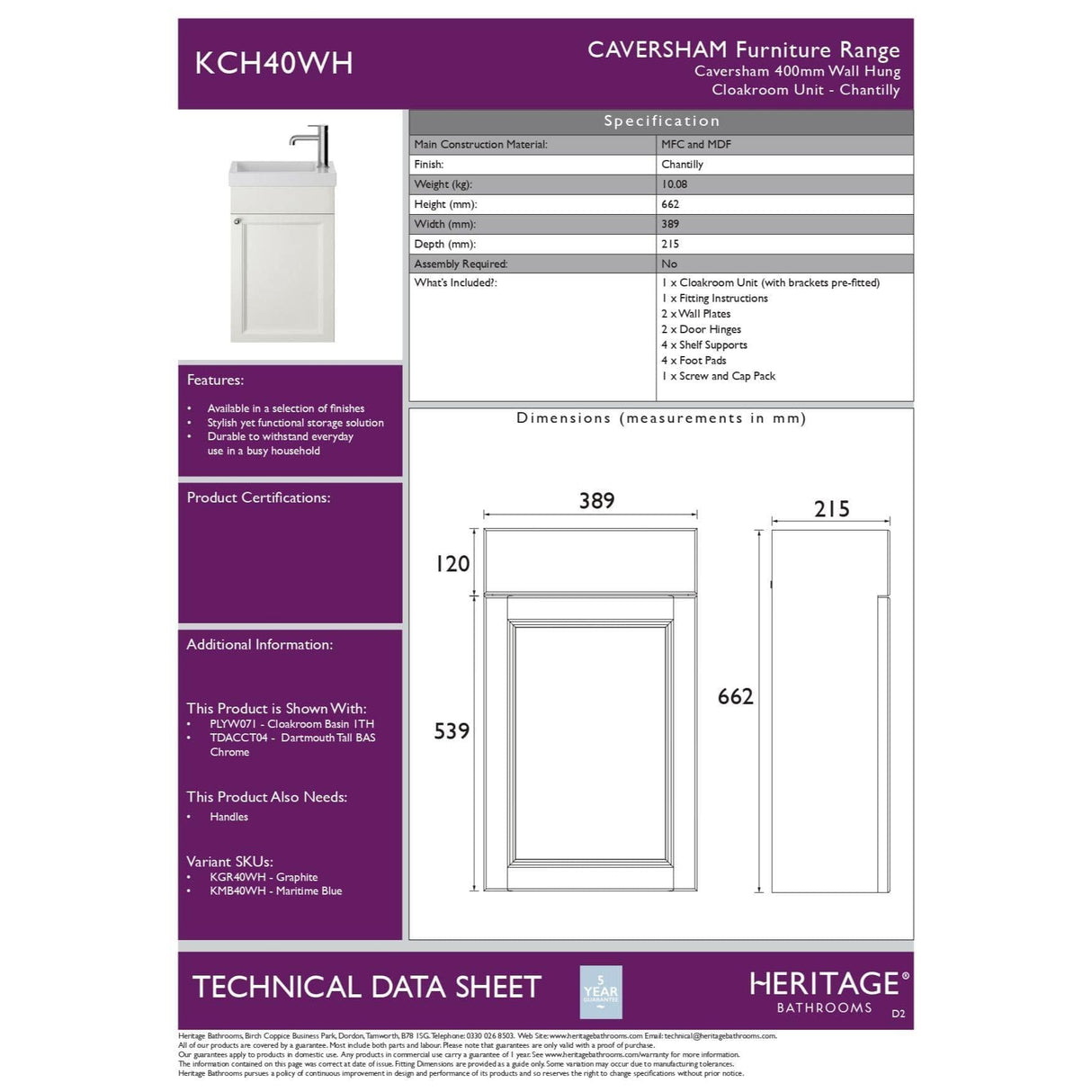 Heritage Cloakroom Vanity Unit Heritage Caversham 400mm Wall Mounted Cloakroom Unit with 1 Tap Hole Basin