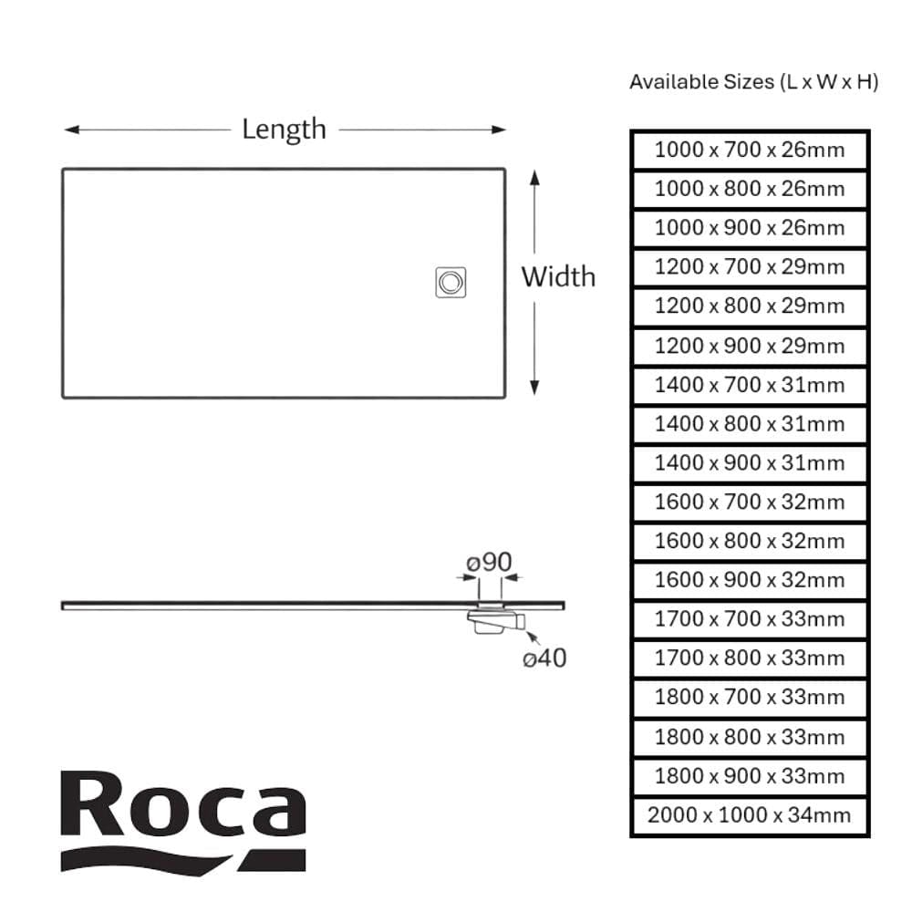 Roca Rectangle Shower Tray ROCA Terran-N Superslim Stonex® Rectangular Shower Tray with Twist Colour Match Waste Cover