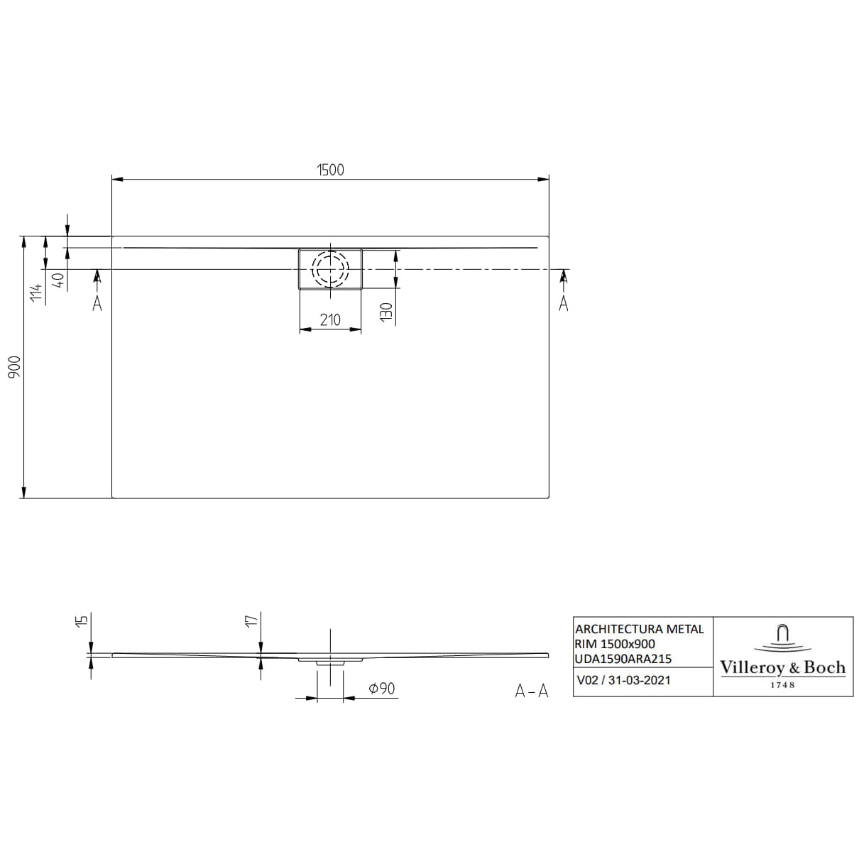 Villeroy & Boch Rectangle Shower Tray Villeroy & Boch Architectura Metalrim Rectangular Shower Tray in Alpin White