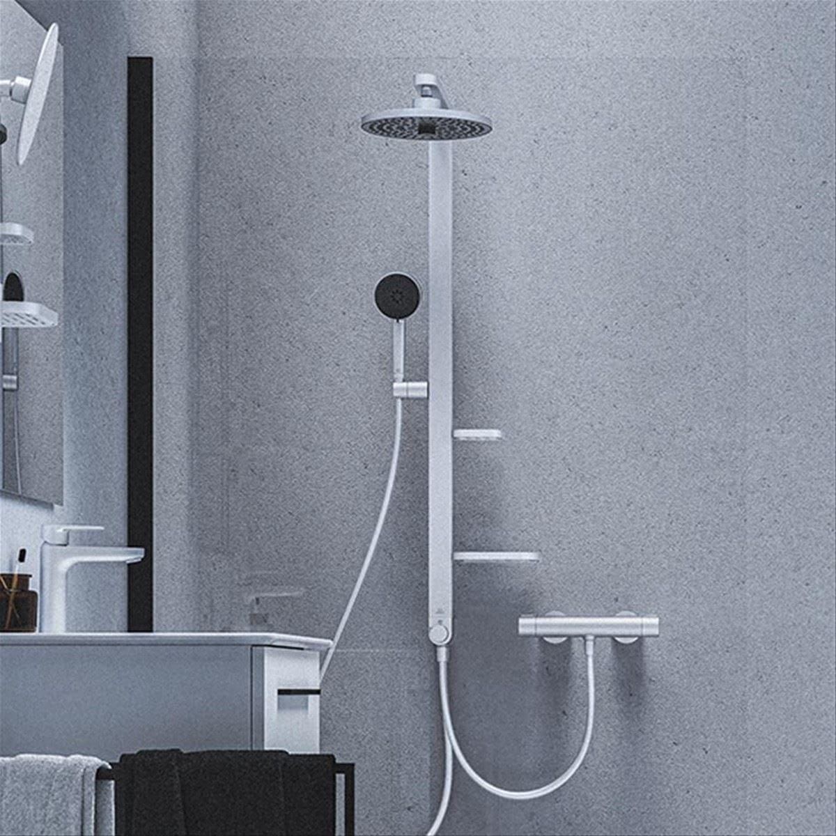 Ideal Standard Shower Riser Rail Chrome Ideal Standard Ceratherm ALU+ Rigid Riser Rail with Diverter, Showerhead, Handset and Shelves