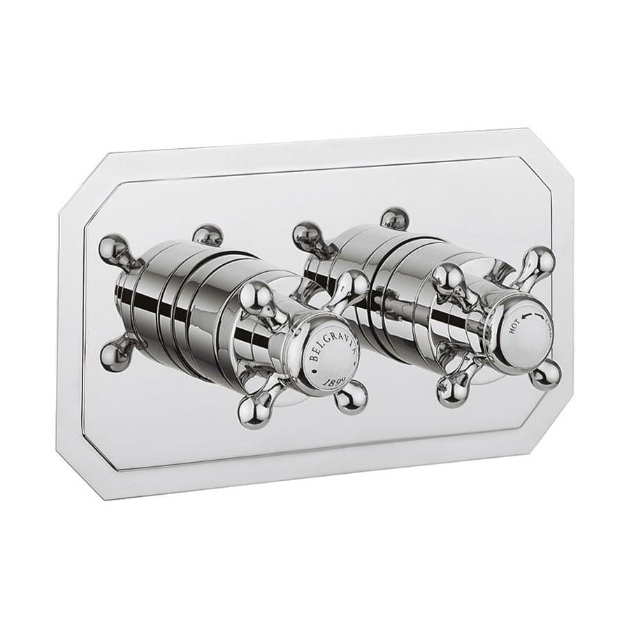 Crosswater Concealed Shower Valve Crosswater Belgravia Crosshead 2 Outlet, 2 Handle Horizontal Concealed Thermostatic Shower Valve in Chrome