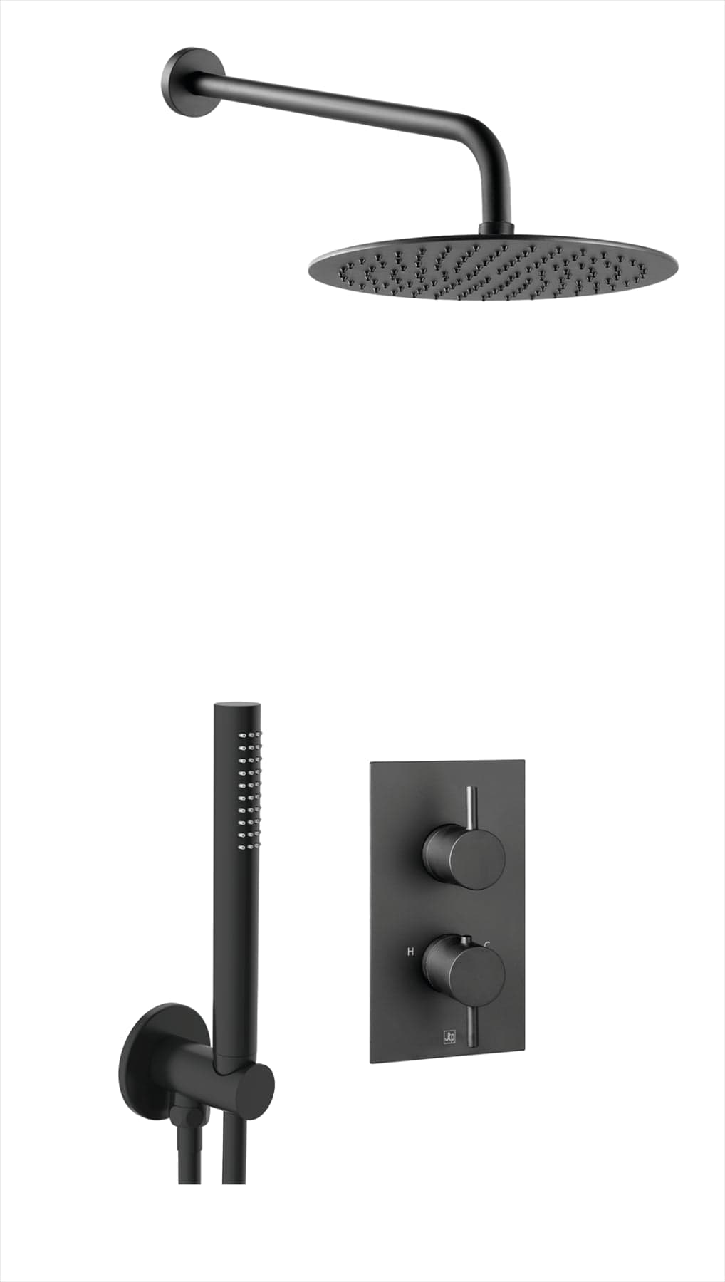 JTP Shower Set Matt Black JTP VOS Thermostatic Concealed Dual Outlet, 2 Handle Shower Kit with Showerhead and Headset