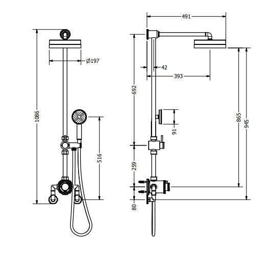 Crosswater Exposed Shower Set Crosswater MPRO Industrial Exposed Shower Valve Set with Adjustable Riser, Fixed Head and Handset