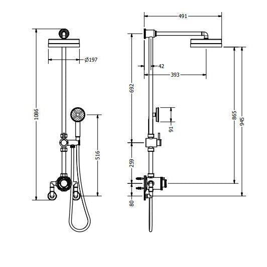 Crosswater MPRO Industrial Exposed Shower Valve Set with Adjustable Riser, Fixed Head and Handset