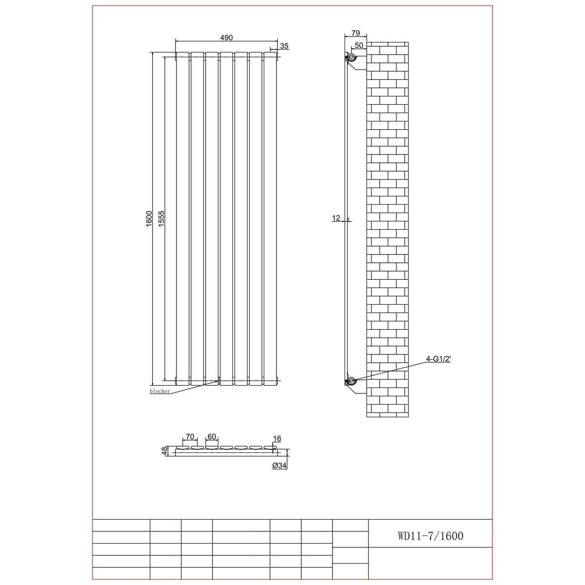 Aquarius Bathrooms Panel Radiator Aquarius Flat Single Vertical Radiator