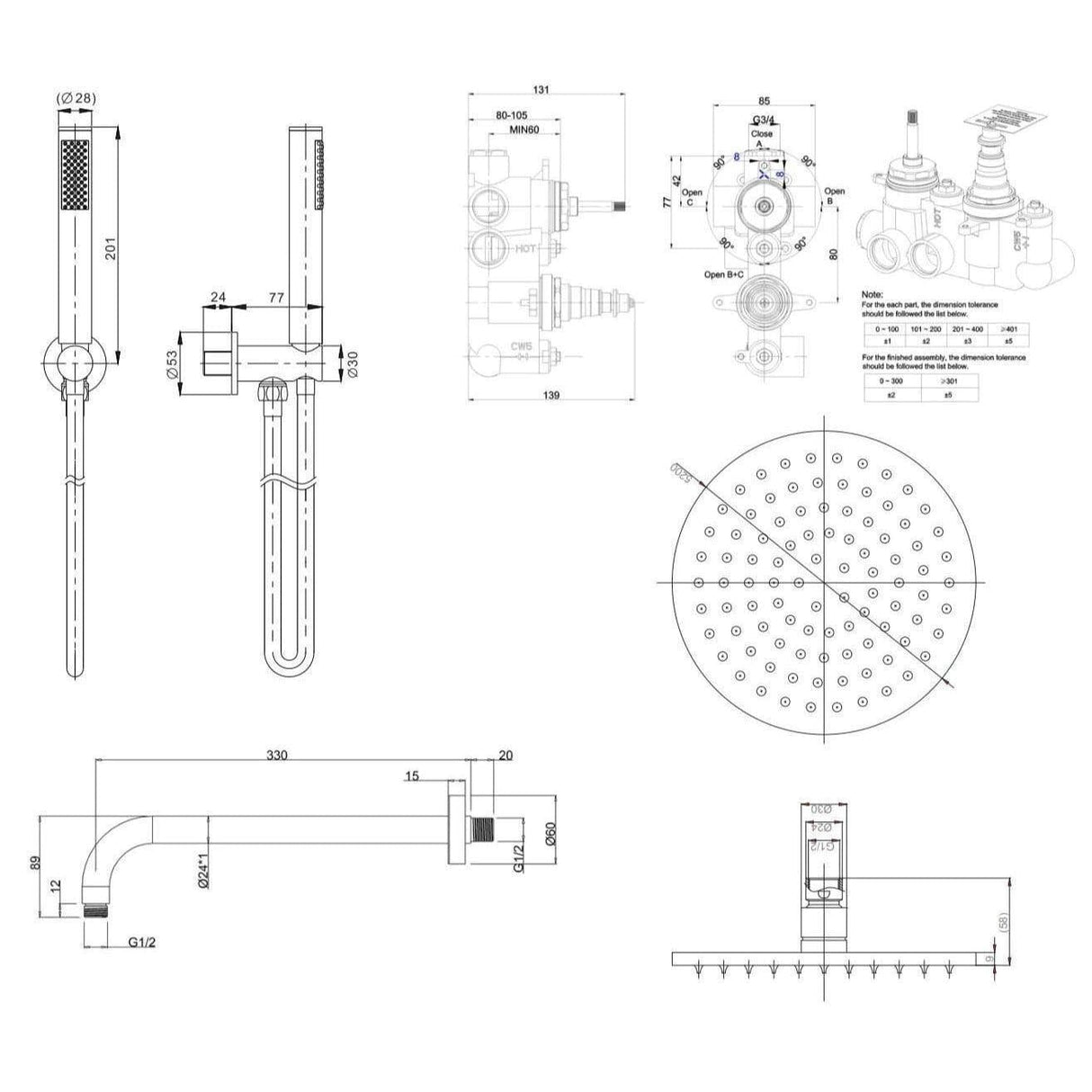 Crosswater Concealed Shower Set Crosswater MPRO 2 Outlet 2 Handle Thermostatic Shower Valve with Kit