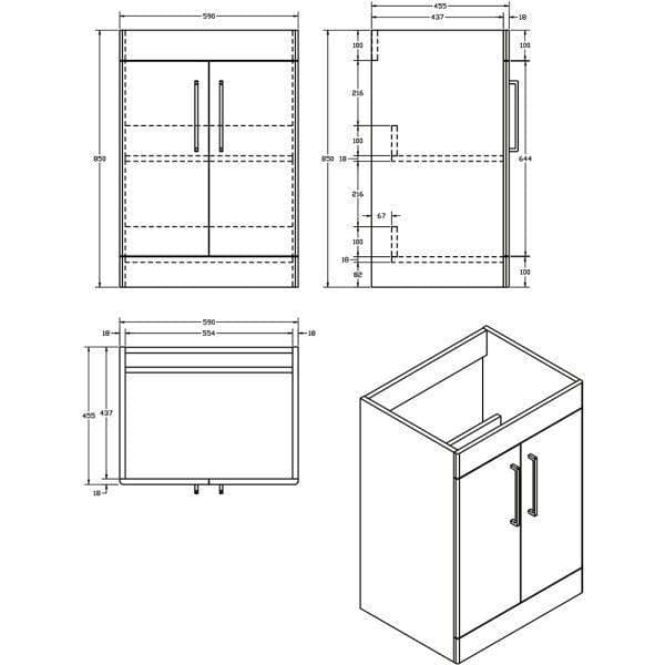 Imex Floor Standing Vanity Unit Imex Croma Floor Standing Double Door 600mm Vanity Unit with 1 Tap Hole Basin