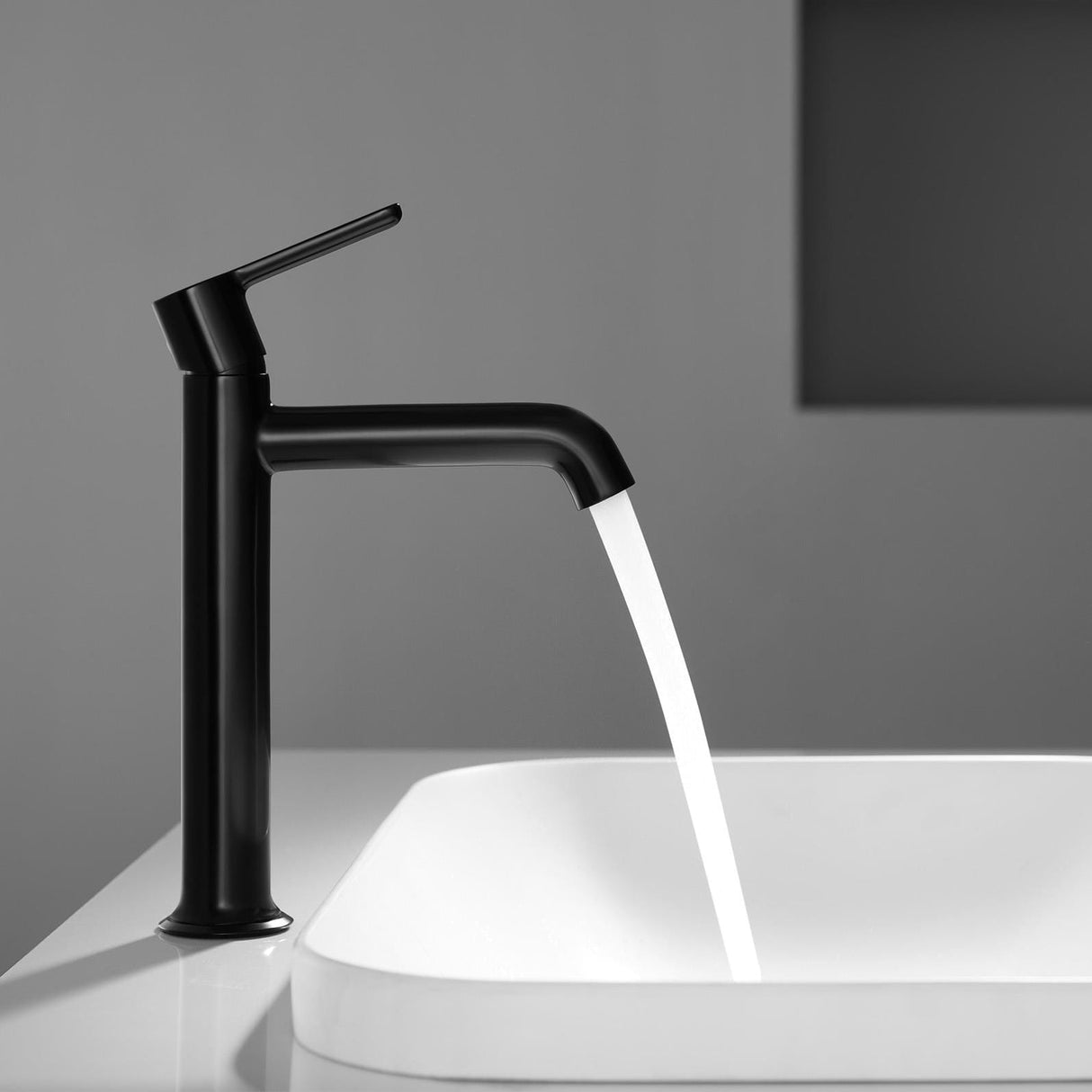 Flova Mono Basin Tap Matt Black Flova Moonlight Tall Basin Mixer Tap with Clicker Waste