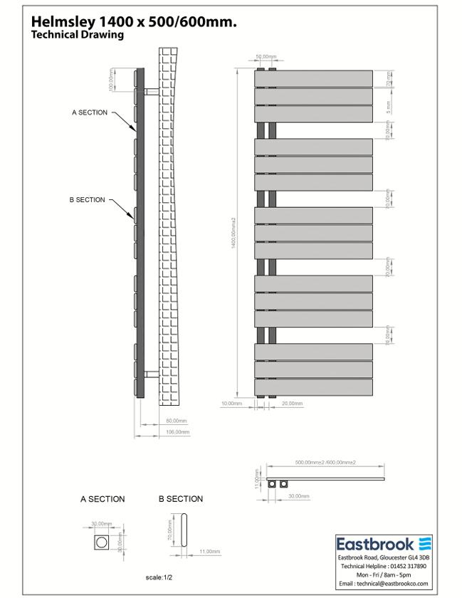 Eastbrook Designer Towel Radiator Eastbrook Helmsley Straight Vertical Designer Towel Rail in Matt Grey