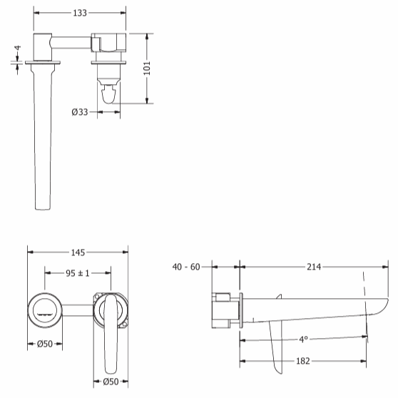 Crosswater Foile 2 Hole Wall Mounted Basin Mixer Tap