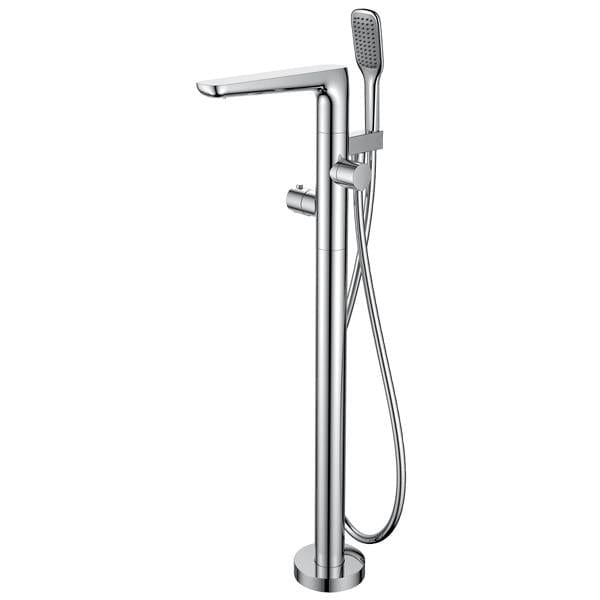 Flova Freestanding Bath Filler Flova Allore Thermostatic Floor Standing Bath and Shower Mixer with Shower Set in Diamond Chrome