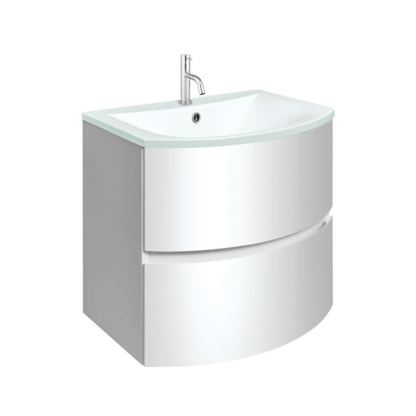 Crosswater Wall Mounted Vanity Unit White Gloss / 600mmm / Ice White Basin - 1 Tap Hole Crosswater Svelte Wall Hung Vanity Unit with Basin