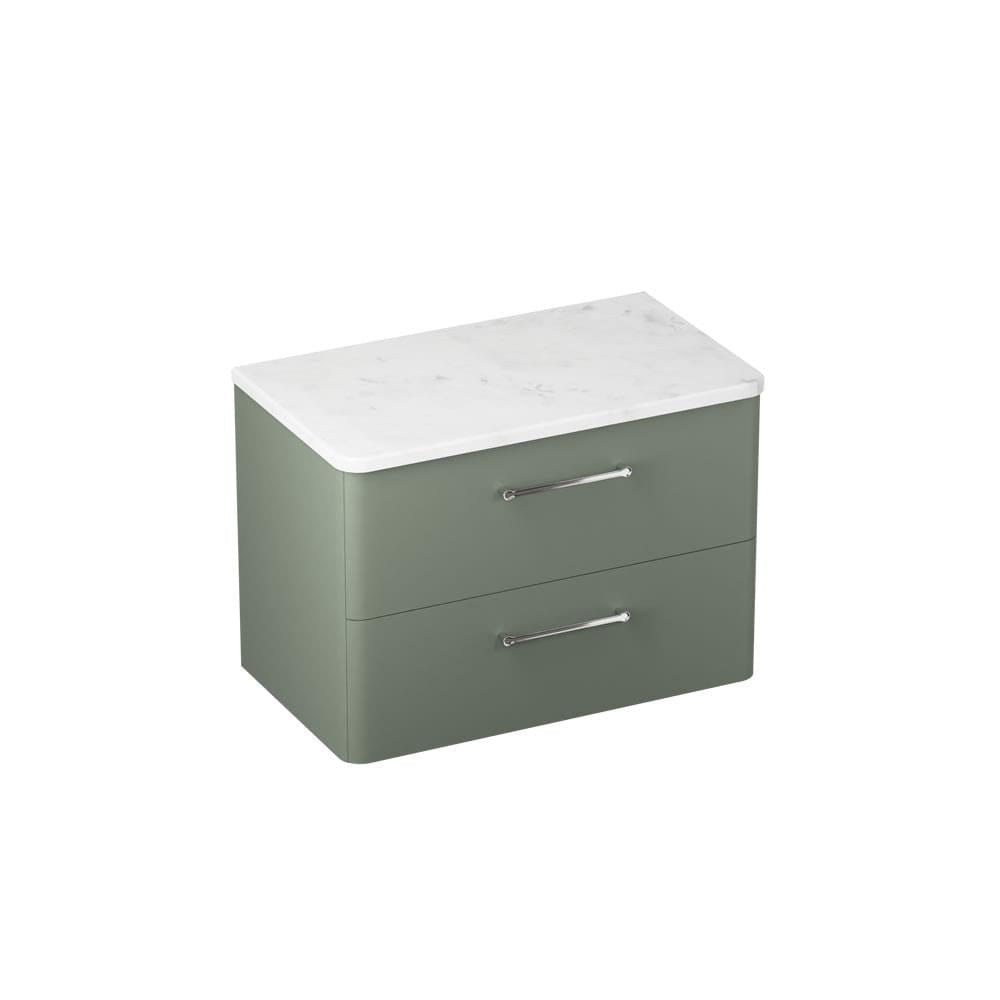 Britton Wall Mounted Vanity Unit Earthy Green / Carrara Marble Effect Worktop / Chrome Britton Camberwell Wall Mounted 800mm Vanity Unit with Basin or Worktop