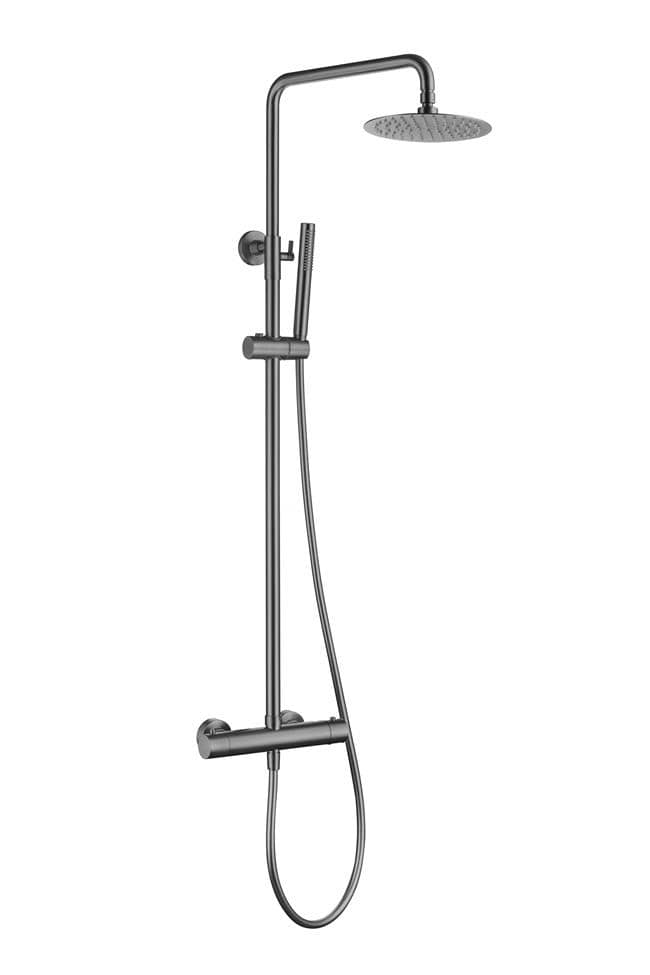 Aquarius Bathrooms Exposed Shower Set Gunmetal Grey Aquarius RainLux Cool Touch Adjustable Round Exposed Shower Valve and Kit