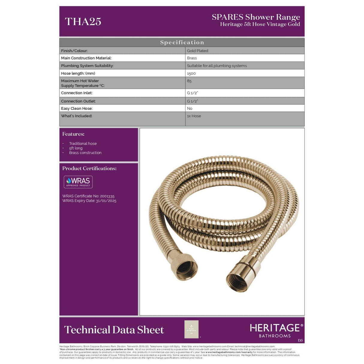 Heritage Shower Hose Heritage 5 Foot Shower Hose