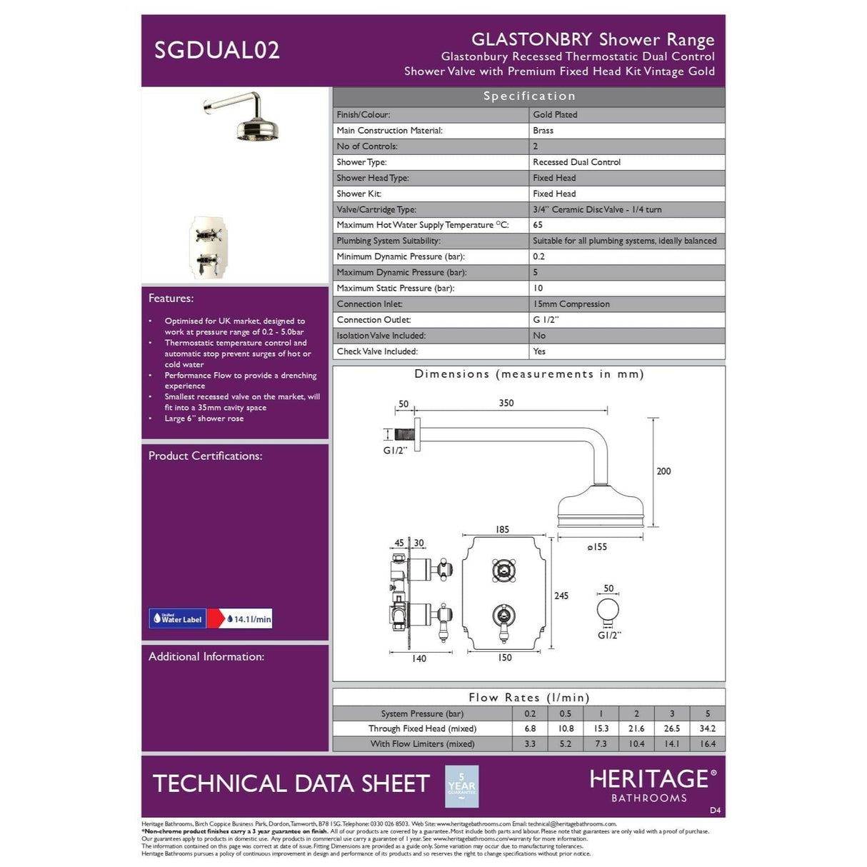 Heritage Concealed Shower Set Heritage Glastonbury Concealed Shower with Deluxe Fixed Shower Head