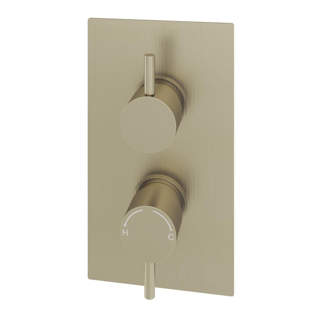 Aquarius Concealed Shower Valve Brushed Brass Aquarius Modern Round Thermostatic Two Way Concealed Shower Valve