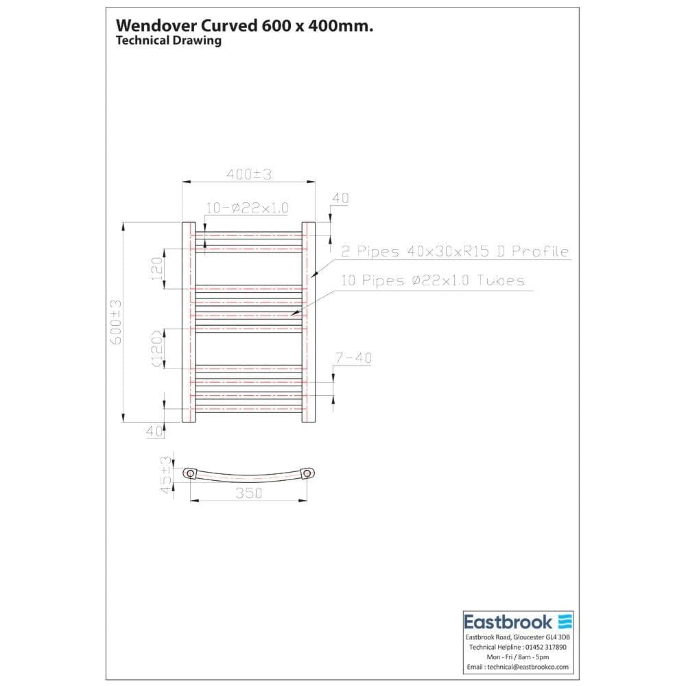 Eastbrook Wendover Curved Vertical Heated Towel Rail in Chrome