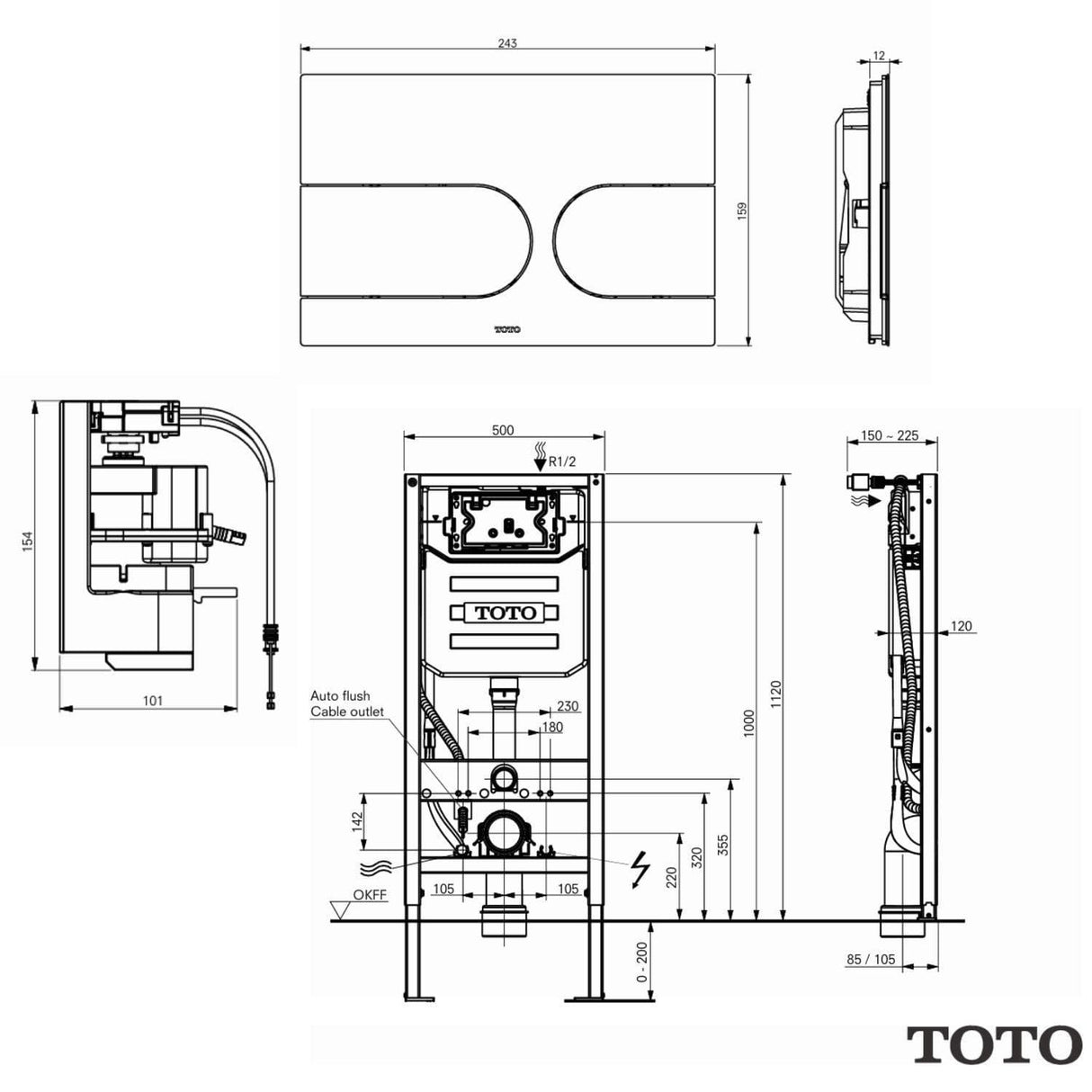 TOTO Smart Toilet TOTO SX Wall Hung Rimless Washlet® Smart Toilet Complete Auto Flush Pack