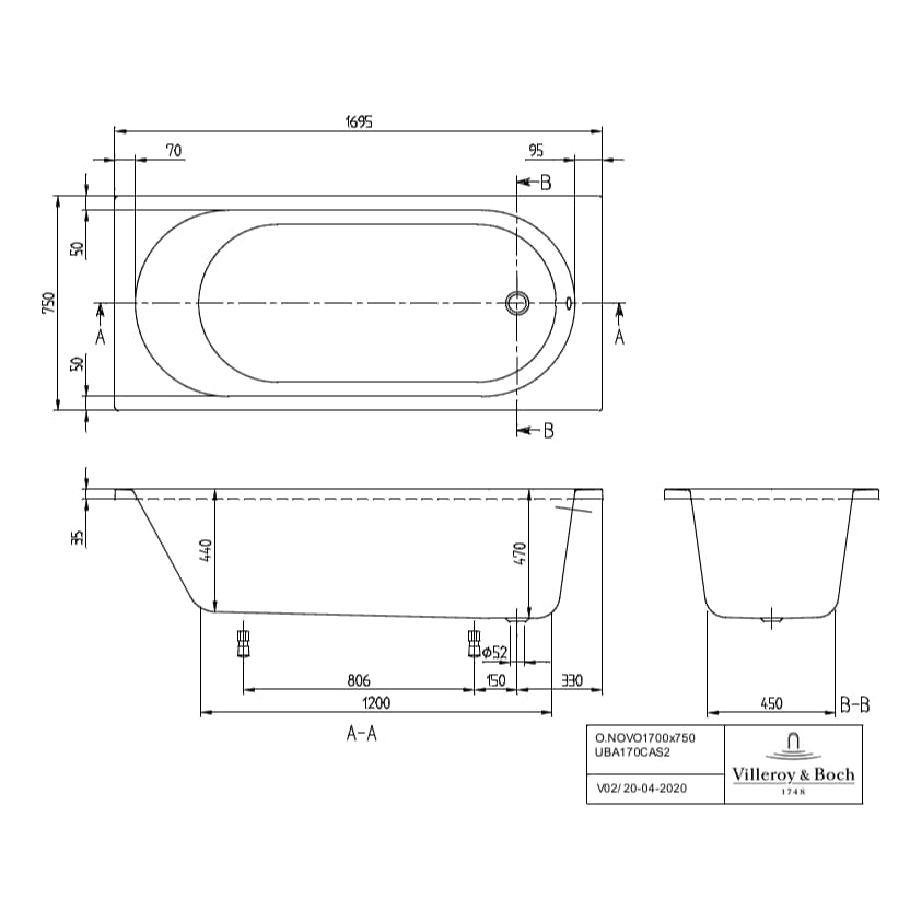 Villeroy & Boch Single Ended Bath Villeroy & Boch O.novo Single Ended Bath