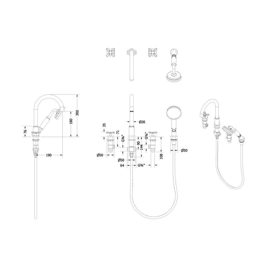 Burlington 4 Tap Hole Bath Set Burlington Riviera 4 Hole Bath Mixer Tap and Shower Handset
