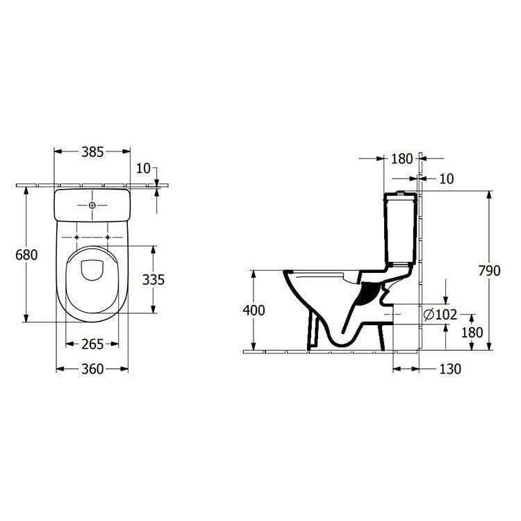 Villeroy & Boch Close Coupled Toilet Villeroy & Boch O.novo Combi-Pack Close Coupled Open Back Toilet with Soft Close Seat