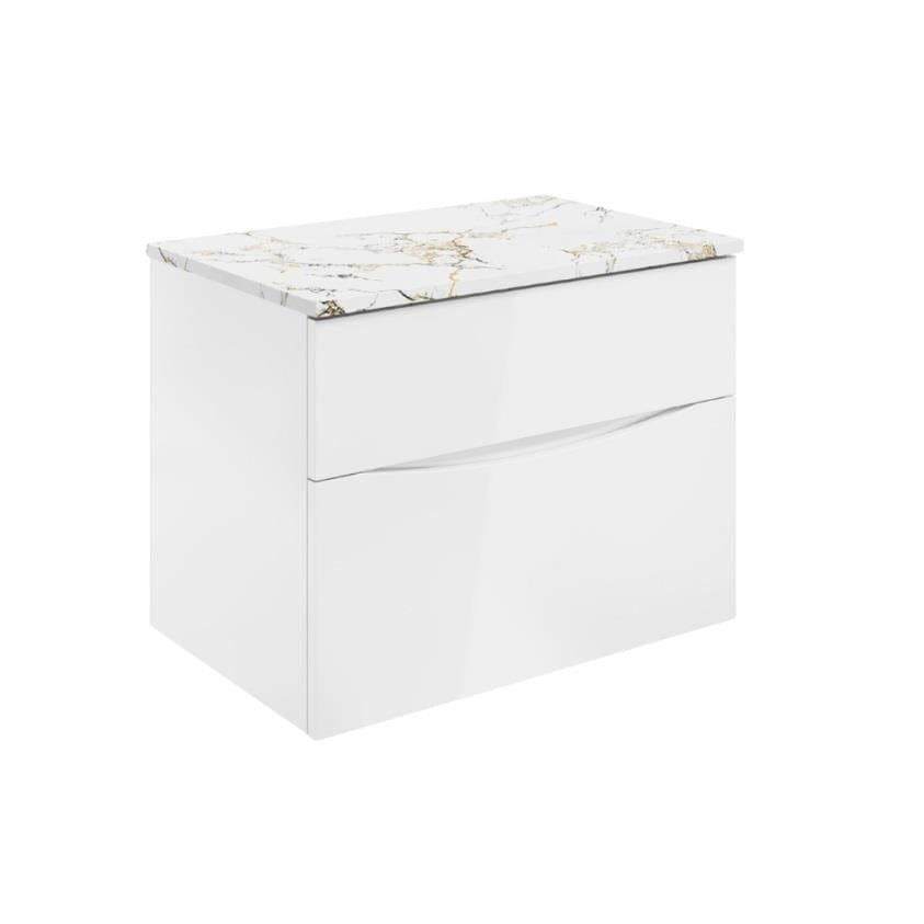 Crosswater Wall Mounted Vanity Unit White Gloss / Gold Vein Estatuario / 700mm Crosswater Glide II 2 Drawer Vanity Unit with Worktop