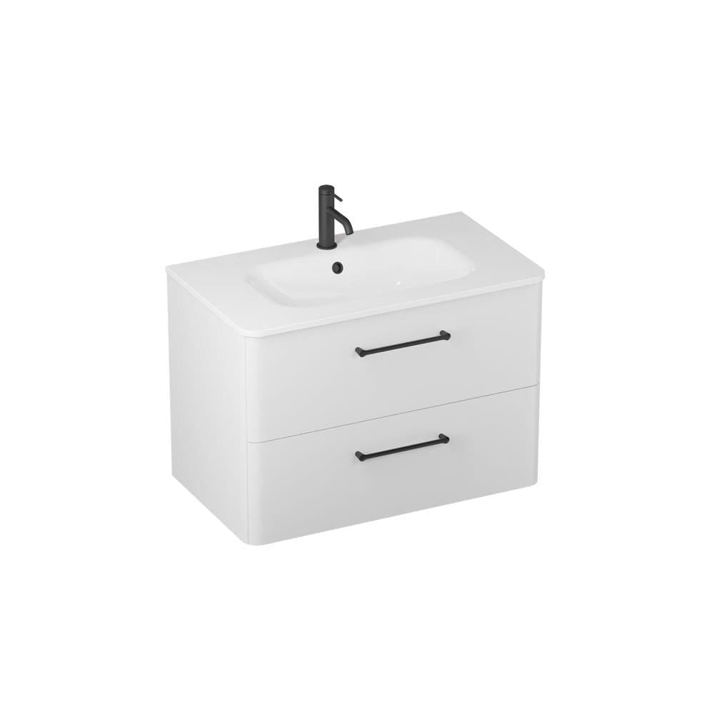 Britton Wall Mounted Vanity Unit Frosted White / 1 Tap Hole Basin / Matt Black Britton Camberwell Wall Mounted 800mm Vanity Unit with Basin or Worktop