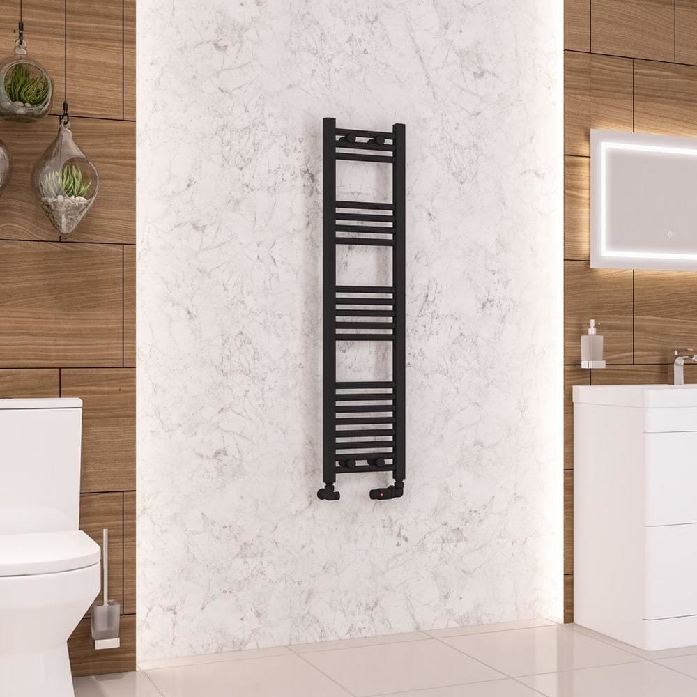 Eastbrook Ladder Rails 1200 x 300 / Central Heating Eastbrook Wendover Straight Vertical Heated Towel Rail in Matt Black