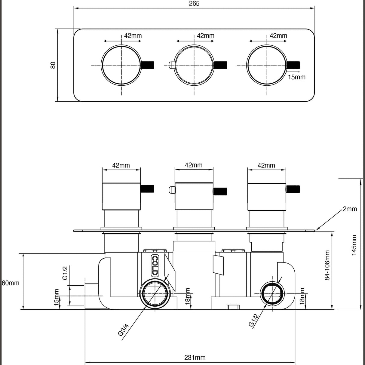 Imex Concealed Shower Valve Imex Ravine 3 Outlet, 3 Handle Concealed Thermostatic Shower Valve