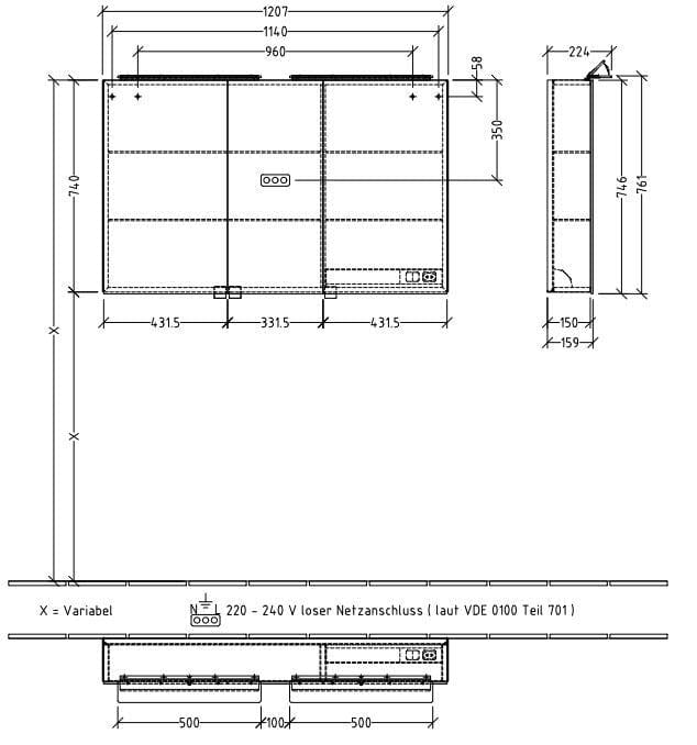 Villeroy & Boch Mirrored Cabinet Villeroy & Boch My View One 3 Door LED Mirror Cabinet