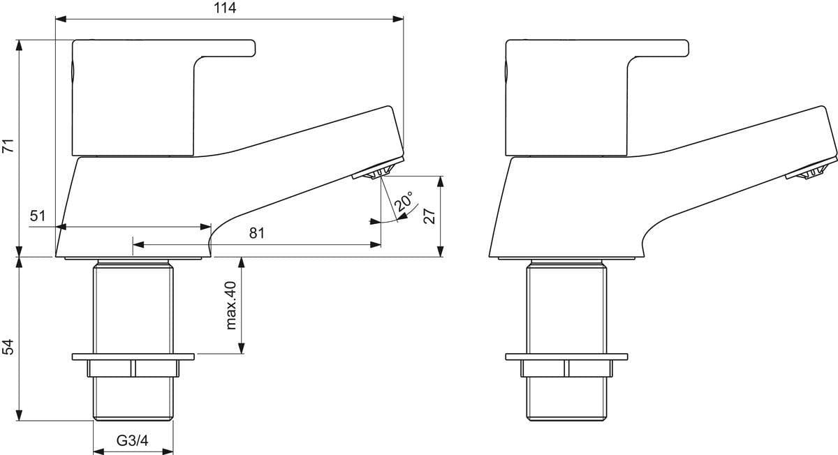 Ideal Standard Pillar Bath Tap Ideal Standard Calista Bath Pillar Taps 3/4" (Pair) in Chrome