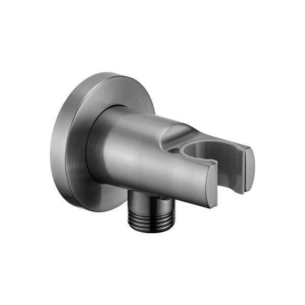 Flova Shower Brackets and Outlets Gun Metal Flova Levo Round Wall Outlet Elbow with Handset Holder