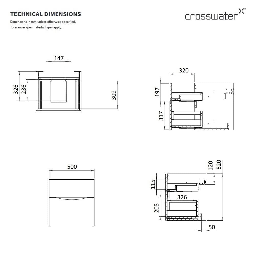 Crosswater Wall Mounted Vanity Unit Crosswater Glide II 2 Drawer Vanity Unit with Basin